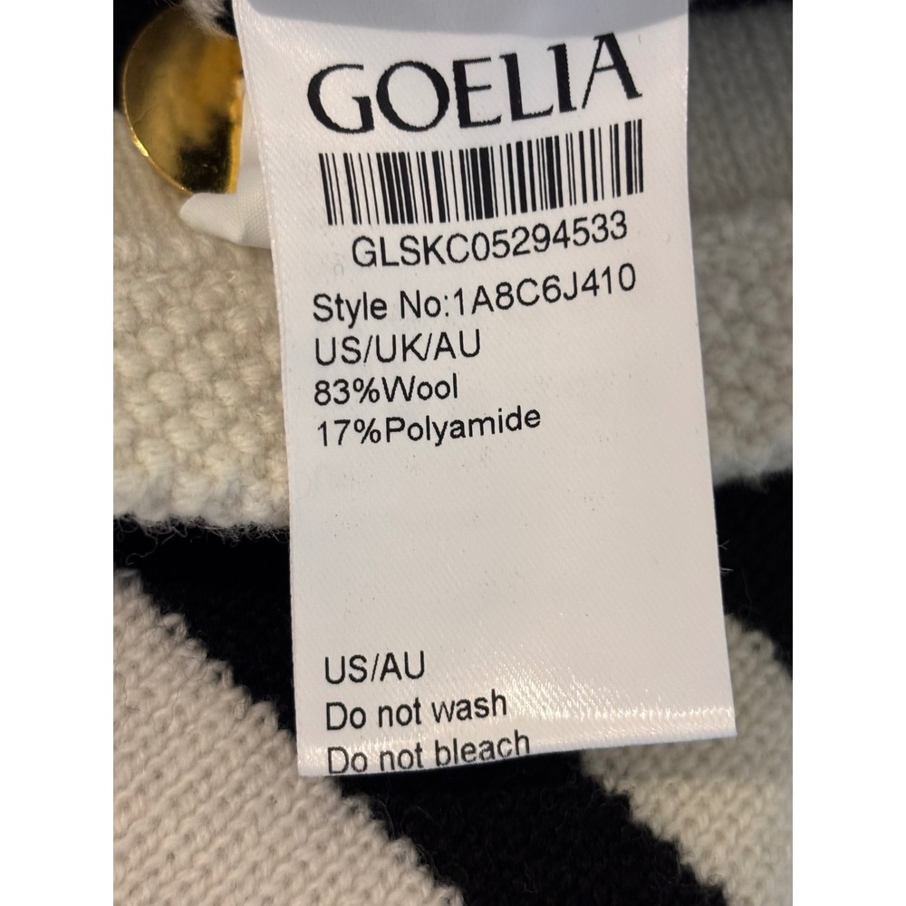 GOELIA Wool Cardigan L(8) Black White Breton Stripe Gold Button Parisian Coastal - Picture 8 of 8